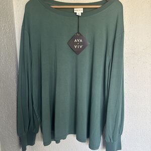 NWT Ava & Viv Jade Green Long Sleeved Modal Blouse Size 3X